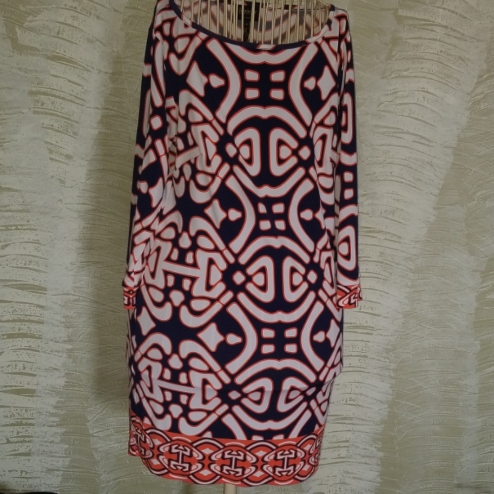 Blue, orange and white dress by Laundry by design
